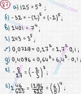 Розв'язання та відповідь 87. Алгебра 7 клас Бевз (2015). Розділ 1 - Цілі вирази.