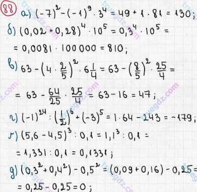 Розв'язання та відповідь 88. Алгебра 7 клас Бевз (2015). Розділ 1 - Цілі вирази.