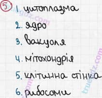 Розв'язання та відповідь 5. Біологія 6 клас Задорожний (2017, робочий зошит). Тема 1. Клітина. Будова клітини