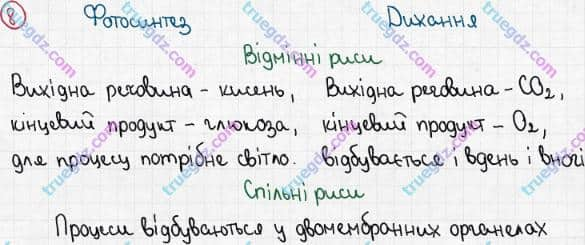 Розв'язання та відповідь 8. Біологія 6 клас Задорожний (2017, робочий зошит). Тема 3. Рослини. Фотосинтез, дихання та живлення рослин