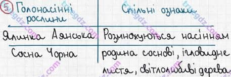 Розв'язання та відповідь 5. Біологія 6 клас Задорожний (2017, робочий зошит). Тема 4. Різноманітність рослин. Рослини, які розмножуються насінням