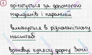 Розв'язання та відповідь 1. Географія 6 клас Пестушко, Уварова (2014, зошит-практикум). Розділ 2 - Земля на плані і карті. Тема 4 - Географічні карти