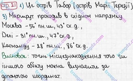 Розв'язання та відповідь СТР. 21. Географія 6 клас Пестушко, Уварова (2014, зошит-практикум). Творчі завдання.