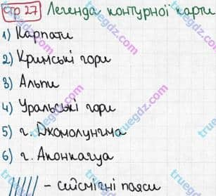 Розв'язання та відповідь СТР. 27. Географія 6 клас Пестушко, Уварова (2014, зошит-практикум). Практичні роботи.