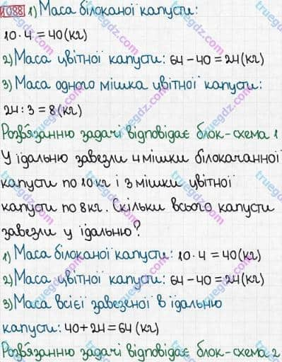 Розв'язання та відповідь 1088. Математика 3 клас Богданович, Лишенко (2014). Множення і ділення в межах 1000. Ділення з остачею