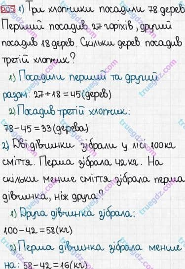 Розв'язання та відповідь 905. Математика 3 клас Богданович, Лишенко (2014). Множення і ділення в межах 1000. Ділення суми на число. Ділення виду 39:3, 72:6