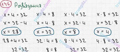 Розв'язання та відповідь 146. Математика 3 клас Богданович, Лишенко (2014). Повторення матеріалу 2 класу. Ознайомлення з рівнянням.