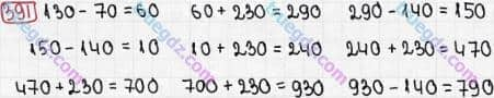 Розв'язання та відповідь 391. Математика 3 клас Рівкінд, Оляницька (2013). Розділ 2 - Нумерація чисел у концентрі «Тисяча». Усне та письмове додавання чисел у межах 1000. Усне додавання і віднімання чисел у межах 1000