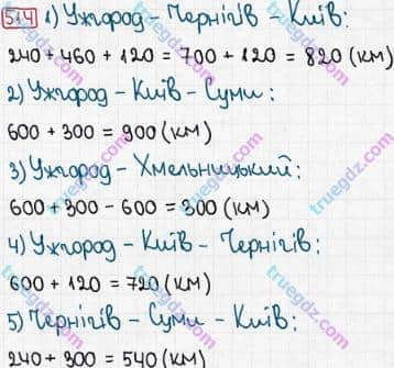 Розв'язання та відповідь 514. Математика 3 клас Рівкінд, Оляницька (2013). Розділ 2 - Нумерація чисел у концентрі «Тисяча». Усне та письмове додавання чисел у межах 1000. Письмове додавання і віднімання чисел у межах 1000