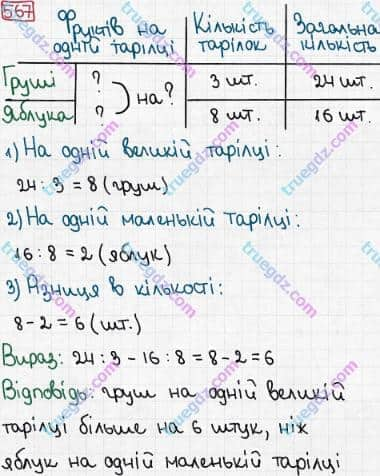 Розв'язання та відповідь 567. Математика 3 клас Рівкінд, Оляницька (2013). Розділ 3 - Усне множення і ділення чисел у межах 1000. Завдання 517-599