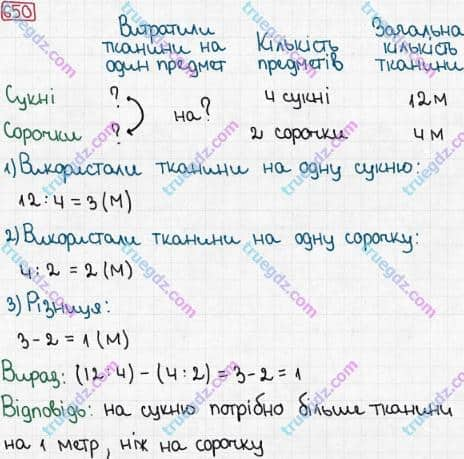 Розв'язання та відповідь 650. Математика 3 клас Рівкінд, Оляницька (2013). Розділ 3 - Усне множення і ділення чисел у межах 1000. Завдання 600-699