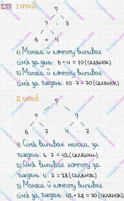 Розв'язання та відповідь 207. Математика 3 клас Заїка, Тарнавська (2020, частина 1). ТАБЛИЦІ МНОЖЕННЯ І ДІЛЕННЯ. Множення і ділення з числом 7