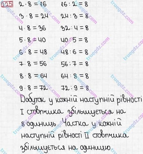 Розв'язання та відповідь 225. Математика 3 клас Заїка, Тарнавська (2020, частина 1). ТАБЛИЦІ МНОЖЕННЯ І ДІЛЕННЯ. Множення і ділення з числом 8