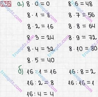 Розв'язання та відповідь 233. Математика 3 клас Заїка, Тарнавська (2020, частина 1). ТАБЛИЦІ МНОЖЕННЯ І ДІЛЕННЯ. Множення і ділення з числом 8