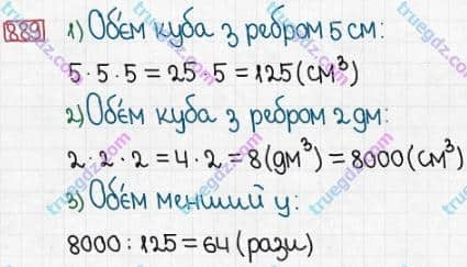 Розв'язання та відповідь 889. Математика 5 клас Істер (2013). Розділ 1. НАТУРАЛЬНІ ЧИСЛА І ДІЇ З НИМИ. ГЕОМЕТРИЧНІ ФІГУРИ І ВЕЛИЧИНИ. §26. Об’єм прямокутного паралелепіпеда і куба