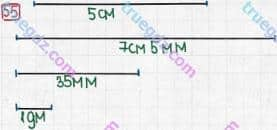 Розв'язання та відповідь 55. Математика 5 клас Тарасенкова, Богатирьова, Бочко, Коломієць, Сердюк (2013). Глава 1. Рахунок, вимірювання та числа. §2. Пряма, промінь, відрізок. Вимірювання відрізків
