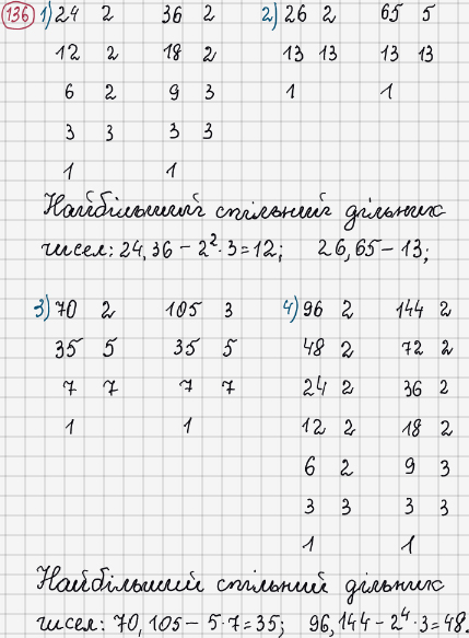 Розв'язання та відповідь 136. Математика 6 клас Тарасенкова, Богатирьова, Коломієць, Сердюк (2014). Розділ 1. Подільність натуральних чисел. §4. Розкладання чисел на множники. Найбільший спільний дільник