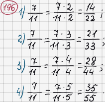 Розв'язання та відповідь 196. Математика 6 клас Тарасенкова, Богатирьова, Коломієць, Сердюк (2014). Розділ 2. Звичайні дроби та дії з ними. §6. Основна властивість дробу. Скорочення дробу
